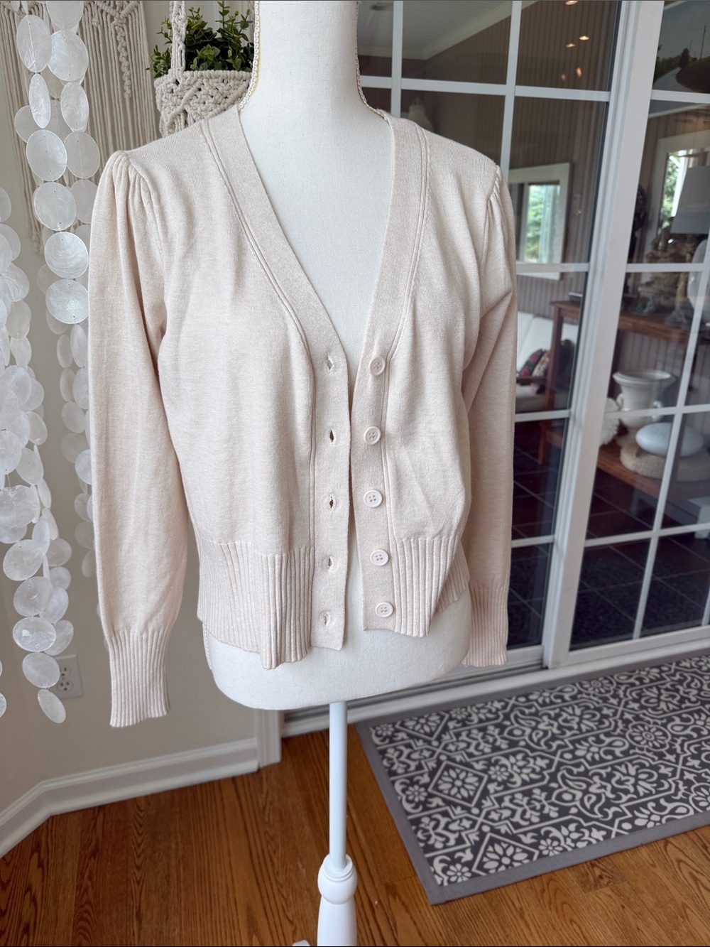 Cream V-Neck Button Front Women's Cardigan Sweater